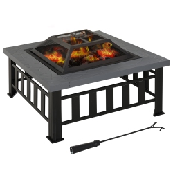 OUTSUNNY 34" Outdoor Square Firepit Steel Stove Portable With Spark Screen Cover Log Grate Poker And Rain Cover for Outside Wood Burning And Camping