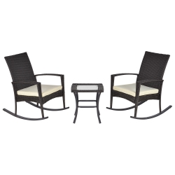 OUTSUNNY 3 Pieces Patio Wicker Rocking Chair Set, Outdoor Pe Rattan Bistro Set Conversation Rocker Set \w 2 Chairs 1 Coffee Table for Backyard