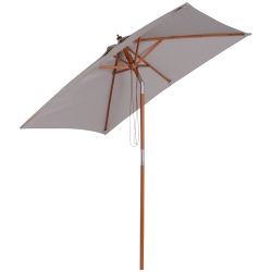 OUTSUNNY 6.6 X 5Ft Fir Wooden Patio Umbrella Market Parasol Tilt Mechanism 6 Ribs Garden Sunshade In Grey