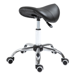 HOMCOM Adjustable Hydraulic Rolling Salon Stool Swivel Saddle Chair Spa Beauty Seat Pu Leather In Black