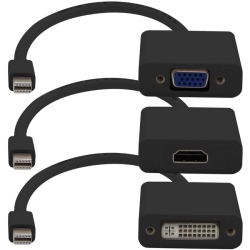 ADDON 3-Piece Bundle Of 8In Mini-Displayport Male to Dvi, HDMI, And VGA Female Adapter Cables In Black