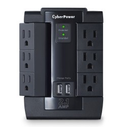 CYBERPOWERPC Cyberpower Csp600Wsu Surge Protector 6-Ac Outlet Swivel With 2 USB (2.1A) Charging Ports