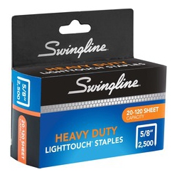 SWINGLINE Lighttouch Heavy Duty Staples, 5/8" Leg Length, 2, 500 Per Box (90009)