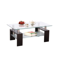 TITUS FURNITURE Floating Glass Rectangular Modern Coffee Table With Glass Shelf
