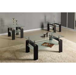 TITUS FURNITURE Floating Glass Rectangular Modern Coffee Table With Glass Shelf, Matching End Tables- Set 2 End Tables, Coffee Table