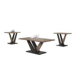 TITUS FURNITURE Distressed Oak Finish With Unique Platform Wood Legs Modern Coffee Table Set Set Includes Coffee Table And 2 End Tables