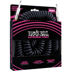 ERNIE BALL 30' Coiled Straight / Straight Instrument Cable - In Black