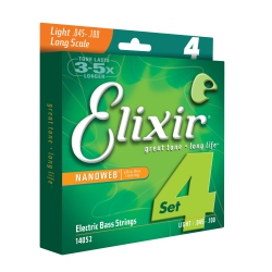 ELIXIR STRINGS Electric Bass Strings, 4-String, Light, Long Scale Nanoweb Coating 14052 (.045 - .100)