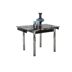 TITUS FURNITURE Clear Glass Modern Extendable Dining Table With Chrome Finish Metal Pillar Legs Seats 2 - 4