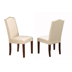 TITUS FURNITURE Walnut Finish Wood With Linen-Style Fabric Contemporary Parson Dining Chairs Nailhead Trim 2/box In Beige