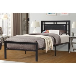 TITUS FURNITURE 54" Double Metal Frame Contemporary Platform Bed With Slats No Boxspring Required In Black