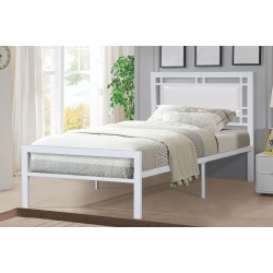 TITUS FURNITURE 54" Double Metal Frame Contemporary Platform Bed With Slats No Boxspring Required In White