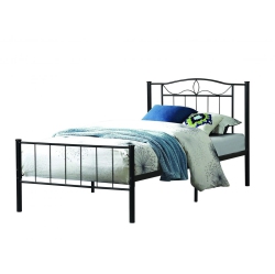 TITUS FURNITURE 39" Single Metal Frame Contemporary Platform Bed With Slats No Boxspring Required In Black