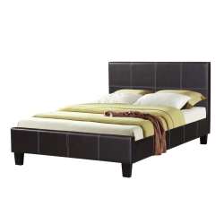TITUS FURNITURE Espresso Bonded Leather Contemporary 78" King Platform Bed Slats Included No Boxspring Required