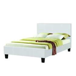 TITUS FURNITURE Bonded Leather Contemporary 78" King Platform Bed Slats Included No Boxspring Required In White