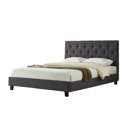 TITUS FURNITURE Linen Fabric Contemporary 39" Single Platform Bed Slats Included No Boxspring Required In Charcoal