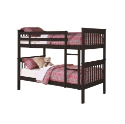 TITUS FURNITURE Espresso Wood Finish Single Over Single 39"/39" Bunk Bed With Full Length Guardrails And Ladder Splitable Into 2 Beds
