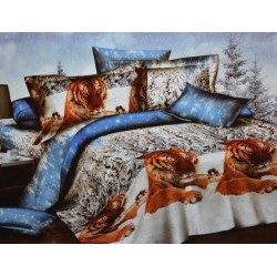 TODD LINENS Classic Tiger Snow Friends 3 PCs Queen Set 1 Duvet Cover + 2 Pillow Case Active Print Bedding Set