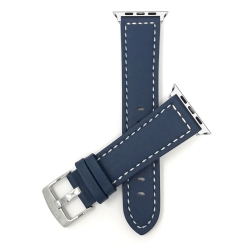 BANDINI Blue, Racer Stitching, Leather 42MM / 44MM / 45MM / 49MM Apple Watch Strap Band, Stainless Steel Buckle, Series 8 7 6 5 4 3 2 1 Se & Ultra