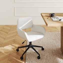 HOMY CASA Adjustable Task Chair With Ergonomic Back Soft Seat Wheels Fabric Upholstery In Beige