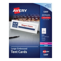 AVERY Printable Large Tent Cards, Embossed, Two-Sided Printing, 3-1/2" X 11", 50 Cards (5309) (5309)