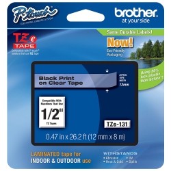 BROTHER Tze131 On Clear 1/2-Inch Labeling Tape (26.2 Feet) - Retail Packaging In Black