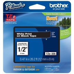 BROTHER Tape On Black, 12MM (Tze335) - Retail Packaging In White