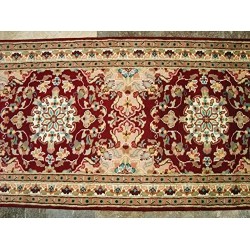 AHMEDANI Floral Love Mahal Exclusive Designed Hand Knotted Runner Rug (10.1 X 2.6)' In Red