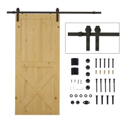 HOMCOM 6.6Ft Sliding Barn Door Hardware Kit, Heavy Duty Barn Door Track Kit for Single Door, Fit 39" Wide Door Panel (J Shape Hanger) In Black
