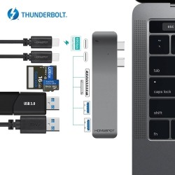 HOMESPOT Thunderbolt 3 USB C Hub Docking for Macbook Pro 2016 2017, Type-C Duo Hub 6 Port - 40GBs Thunderbolt 3, Pass-Through