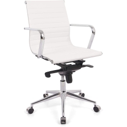 NICER INTERIOR Furniture Modern Low Back Ribbed Executive Office Chair, Pu Leather In White