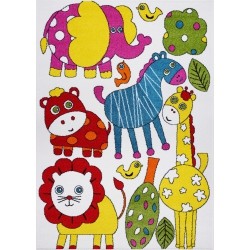 LA DOLE RUGS La Dole Animals Theme Indoor Kids Carpet 5'3" X 7'4" Rectangle Area Rug - Cream/multi-Colour