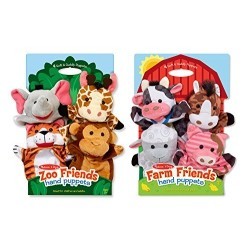 MELISSA & DOUG Animal Hand Puppets (Set Of 2, 4 Animals In Each) - Zoo Friends And Farm Friends