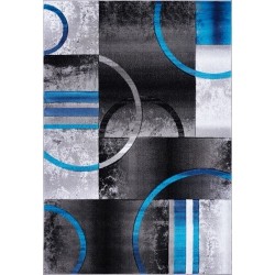 LA DOLE RUGS La Dole Geometric Black Grey Polypropylene Carpet 2'7" X 9'10" Rectangle Area Rug - Black/grey/ In Blue