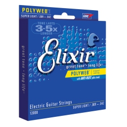 ELIXIR STRINGS Electric Guitar Strings, 6 String, Super Light Polyweb Coating 12000 (.009 - .042)