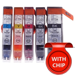 TONER 5 Pack - S & More Compatible Inkjet Cartridge Set for Pgi-220 & Cli-221 Pgi220 Cli221, Pgi-220Bk Large Black, Cli-221Bk S