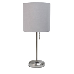 ALL THE RAGES CANADA Limelights Decorative Stick Lamp With Charging Outlet And Fabric Shade In Grey