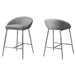 MONARCH Contemporary 2 Piece Counter Height Barstool - Fabric - Chrome In Grey