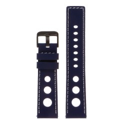 STRAPSCO Silicone Rubber Gt Rally Racing Watch Band W/ Black Buckle - Quick Release Strap - 24MM & White In Blue