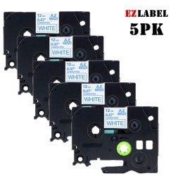 EZLABEL 5 Pack Tze233 Tze-233 Compatible On White Laminated Tape for Brother P-Touch Printer, 12MM X 8M In Blue