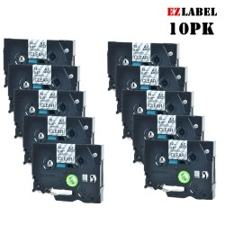 EZLABEL 10 Pack Tze131 Tze-131 Compatible On Clear Laminated Tape for Brother P-Touch Printer, 12MM X 8M In Black