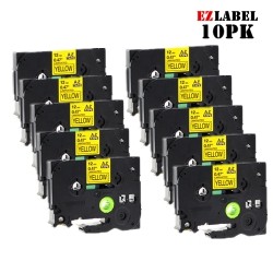 EZLABEL 10 Pack Tze631 Tze-631 Compatible Black On Laminated Tape for Brother P-Touch Printer, 12MM X 8M In Yellow