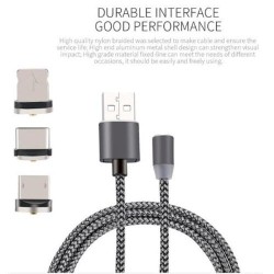 GLOBALTONE Magnetic Cable 3 In 1 Micro USB Lightning Type C for Android Or Apple