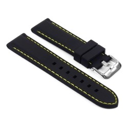 STRAPSCO Silicone Rubber Diver Mens Watch Band - Quick Release Strap - 24MM Black & In Yellow