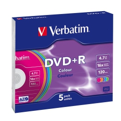 VERBATIM 43556 DVD+R Color Slim Pack 5