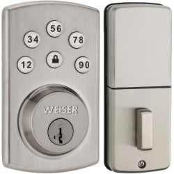 WEISER Powerbolt 2.0 Electronic Deadbolt Featuring Smartkey, Exterior Door Lock With Keypad, Satin Chrome (9Ged14600-104)