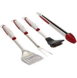 GRILLPRO Four Piece Stainless Steel Soft Grip Barbecue Tool Set