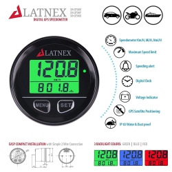 LATNEX Gps Speedometer Odometer Waterproof Digital Lcd W/ Green/red/blue Backlight. Universal - Atv-Utv-Marine-Motorcycle