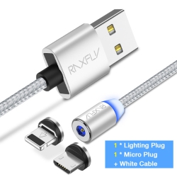 RAXFLY 2 In 1 Magnetic Lightning to USB Cable for Iphone X 8 Magnet Micro USB Cable for Samsung Charging