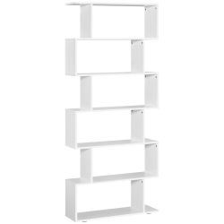HOMCOM 76" 6-Tier Geometric Wooden Bookcase S Shaped Storage Display Bookshelf Modern Shelf Open Concept Living Room Home Office Furniture In White